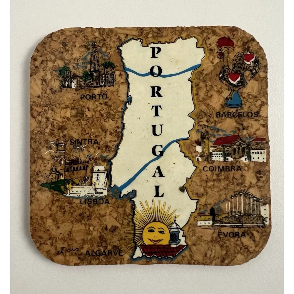Vintage Portugal Tourist Souvenir Coaster Set Of 6 Drinks Portugese History Cup
